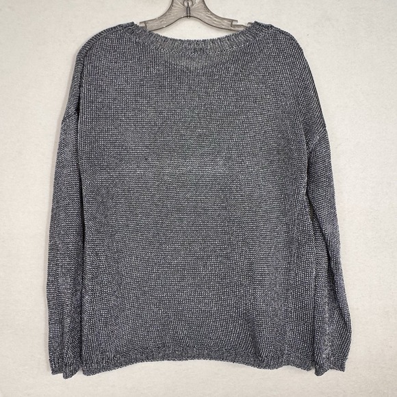 Vince. Silver Metallic Knit Long Sleeve Sweater Pullover Crewneck Pewter Sz M - Picture 4 of 7